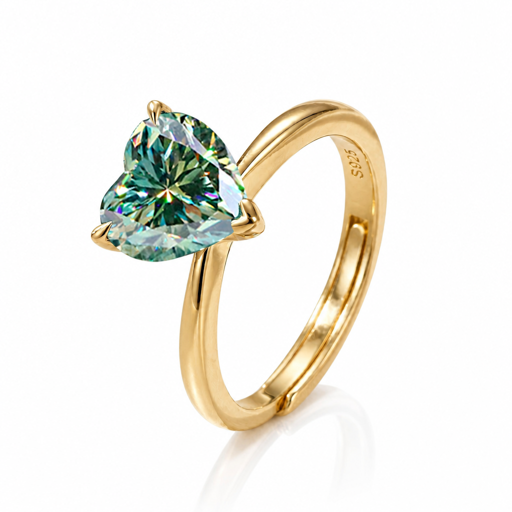 MEETMAY | Colorful Heart-Cut Moissanite Adjustable Ring – S925 Sterling Silver 18K Gold Plated, GRA Certified