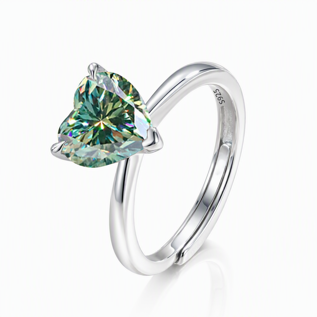 MEETMAY | Colorful Heart-Cut Moissanite Adjustable Ring – S925 Sterling Silver 18K Gold Plated, GRA Certified