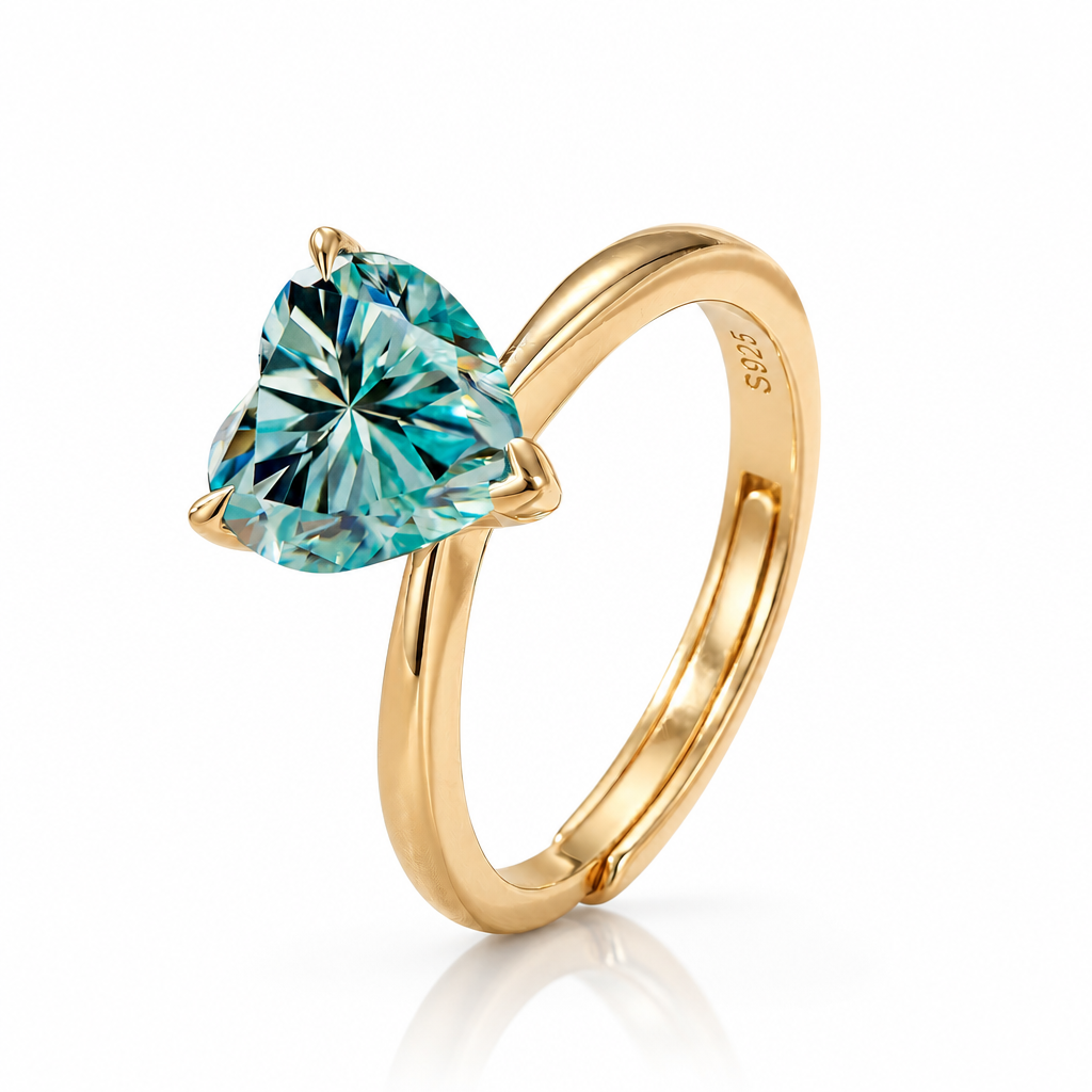 MEETMAY | Colorful Heart-Cut Moissanite Adjustable Ring – S925 Sterling Silver 18K Gold Plated, GRA Certified