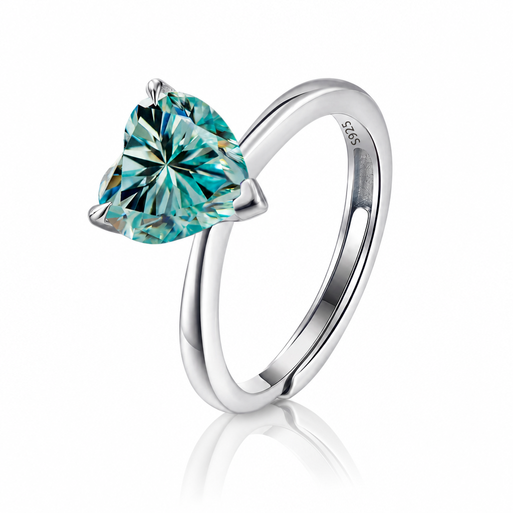 MEETMAY | Colorful Heart-Cut Moissanite Adjustable Ring – S925 Sterling Silver 18K Gold Plated, GRA Certified