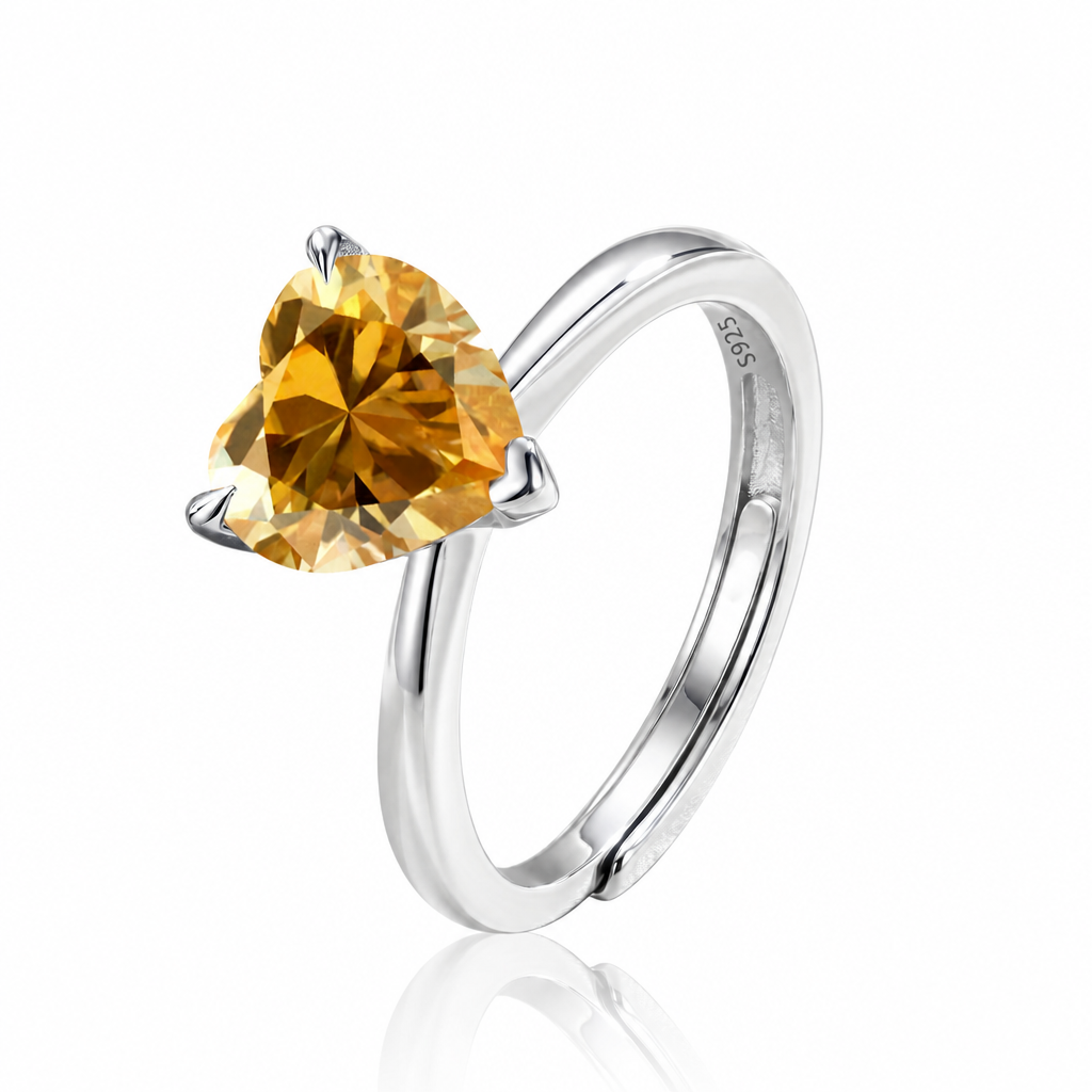 MEETMAY | Colorful Heart-Cut Moissanite Adjustable Ring – S925 Sterling Silver 18K Gold Plated, GRA Certified