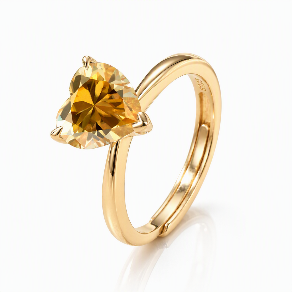 MEETMAY | Colorful Heart-Cut Moissanite Adjustable Ring – S925 Sterling Silver 18K Gold Plated, GRA Certified