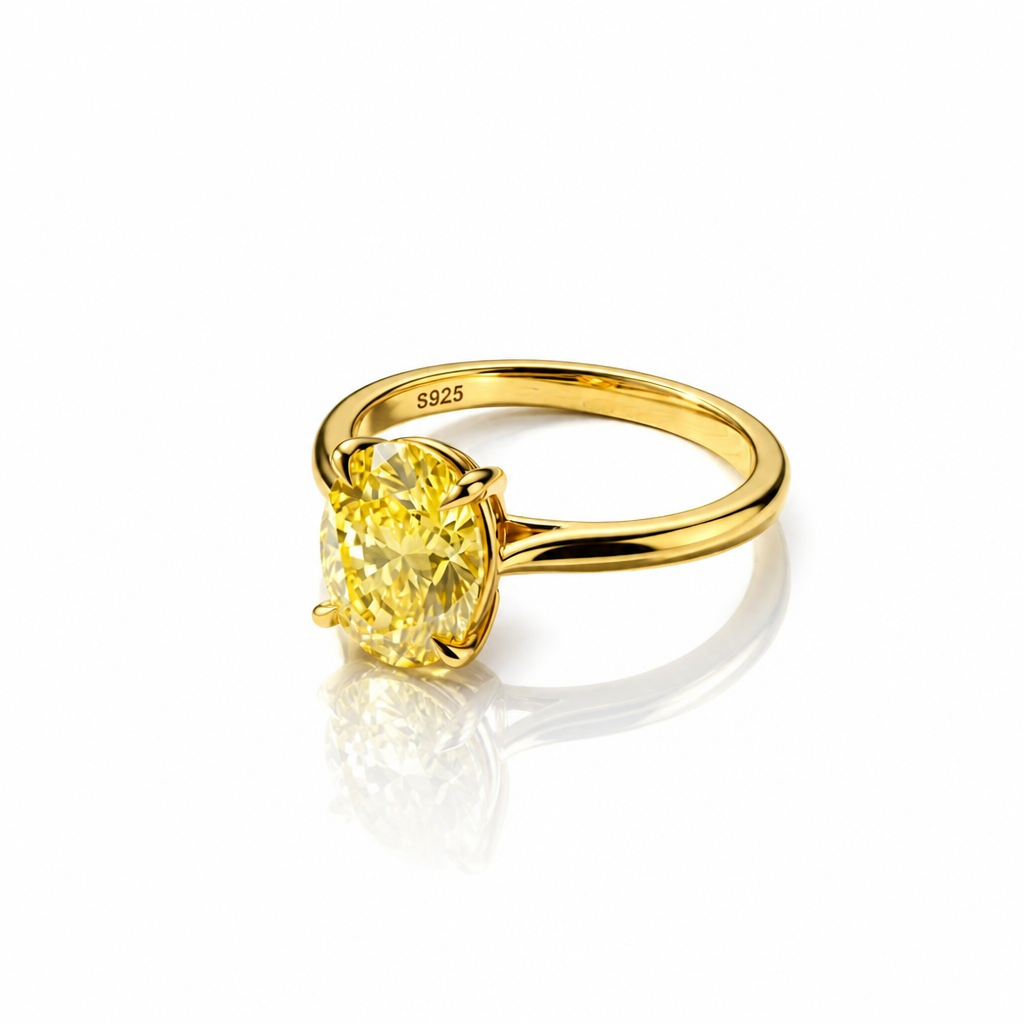 MEETMAY | Colorful Oval-Cut Moissanite Adjustable Ring – S925 Sterling Silver 18K Gold Plated, GRA Certified