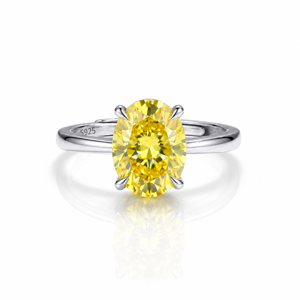 MEETMAY | Colorful Oval-Cut Moissanite Adjustable Ring – S925 Sterling Silver 18K Gold Plated, GRA Certified