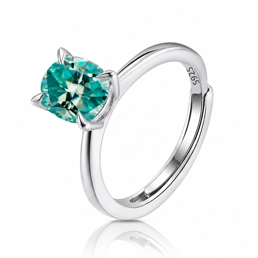 MEETMAY | Colorful Oval-Cut Moissanite Adjustable Ring – S925 Sterling Silver 18K Gold Plated, GRA Certified