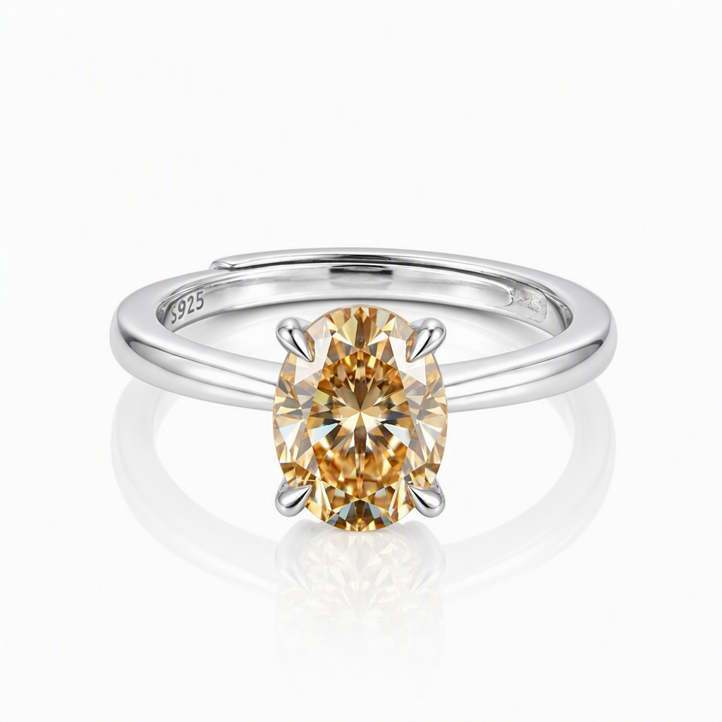 MEETMAY | Colorful Oval-Cut Moissanite Adjustable Ring – S925 Sterling Silver 18K Gold Plated, GRA Certified