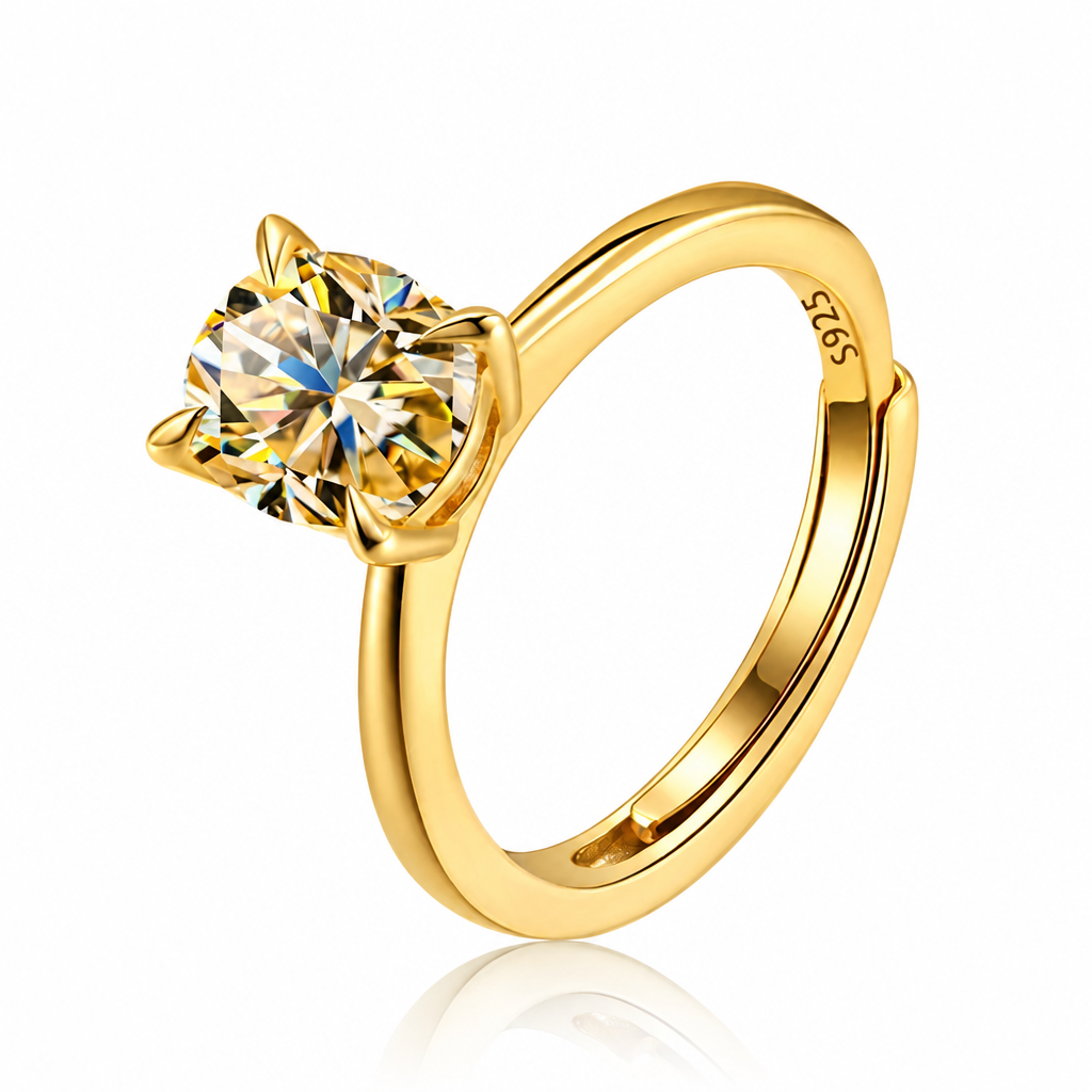 MEETMAY | Colorful Oval-Cut Moissanite Adjustable Ring – S925 Sterling Silver 18K Gold Plated, GRA Certified