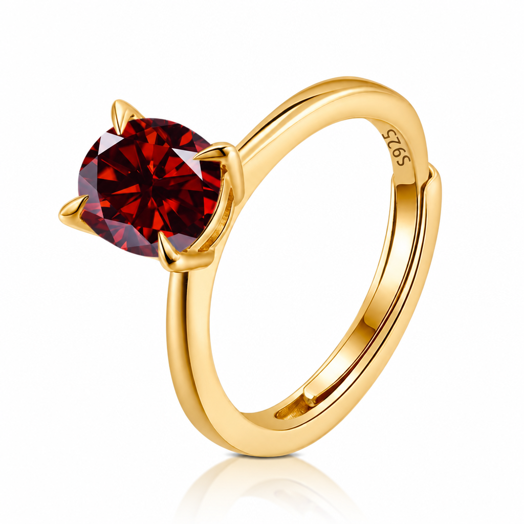 MEETMAY | Colorful Oval-Cut Moissanite Adjustable Ring – S925 Sterling Silver 18K Gold Plated, GRA Certified