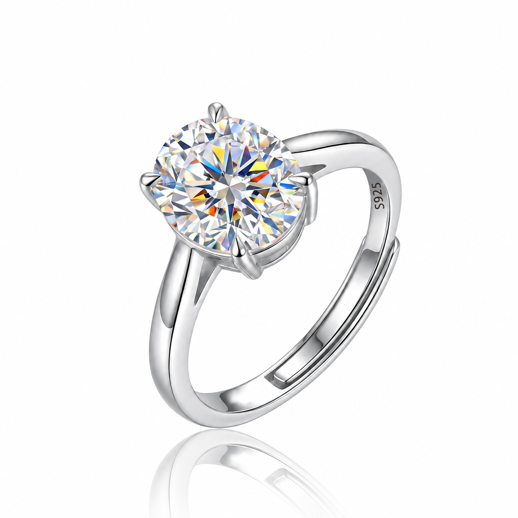 MEETMAY | Oval-Cut Moissanite Adjustable Ring – S925 Sterling Silver 18K Gold Plated, D-Color
