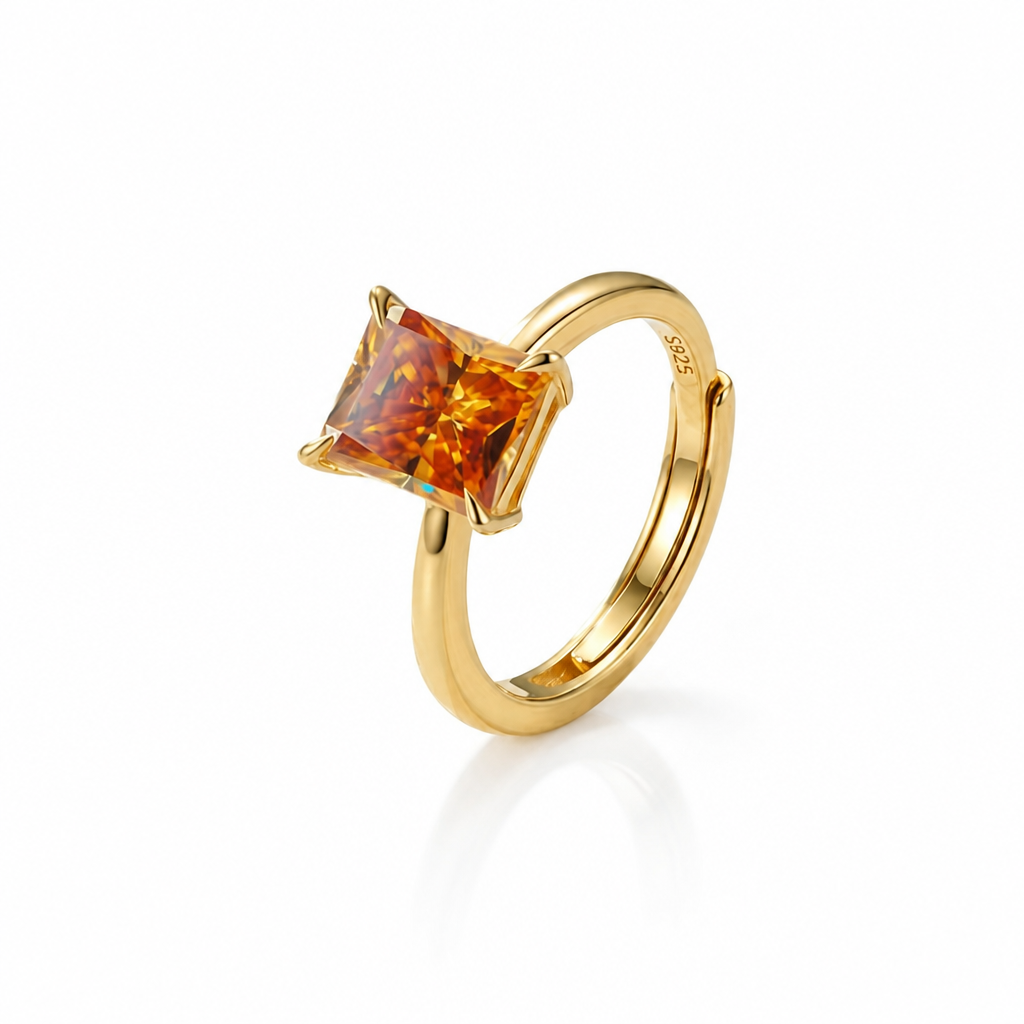 MEETMAY | Colorful Radiant-Cut Moissanite Adjustable Ring – S925 Sterling Silver 18K Gold Plated, GRA Certified