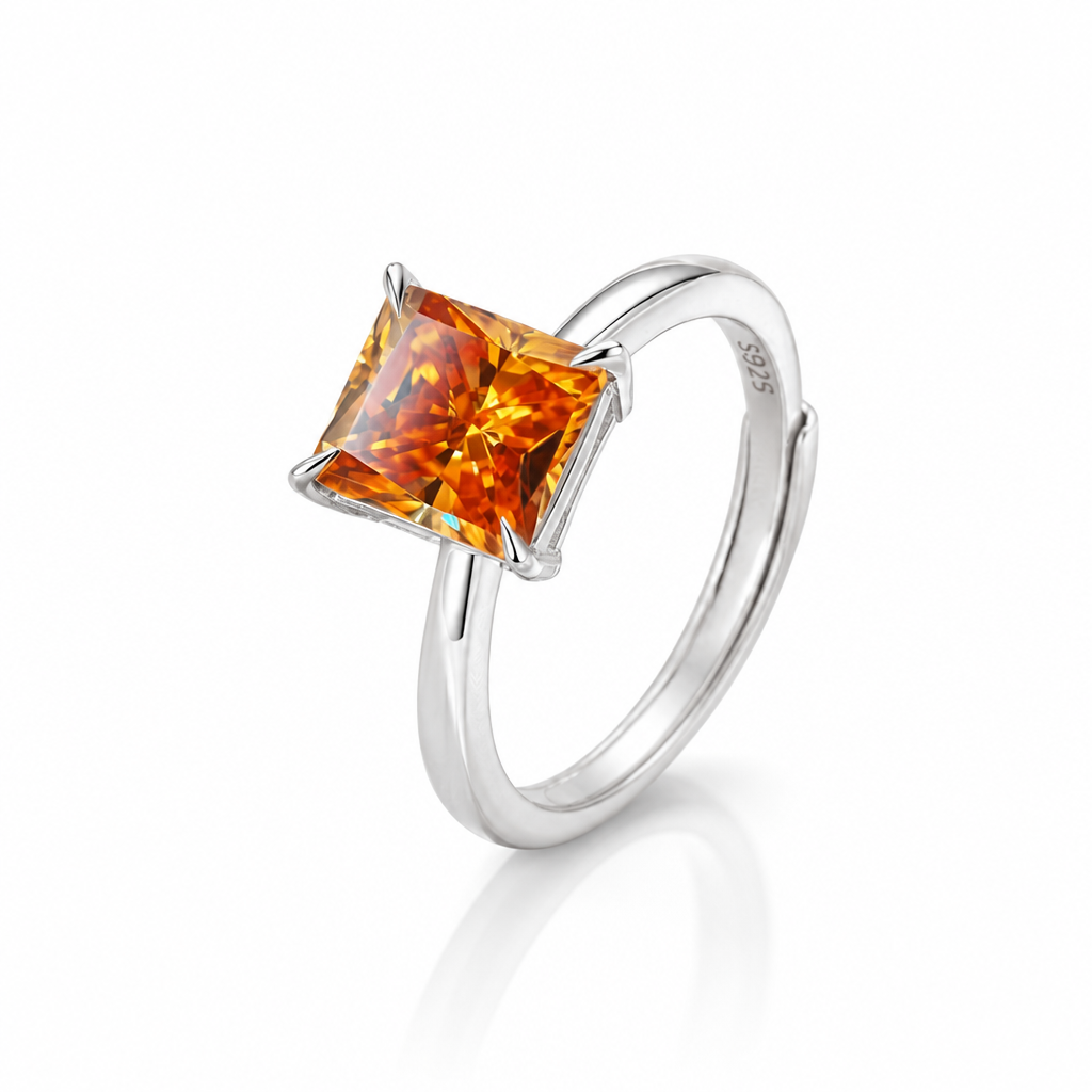 MEETMAY | Colorful Radiant-Cut Moissanite Adjustable Ring – S925 Sterling Silver 18K Gold Plated, GRA Certified
