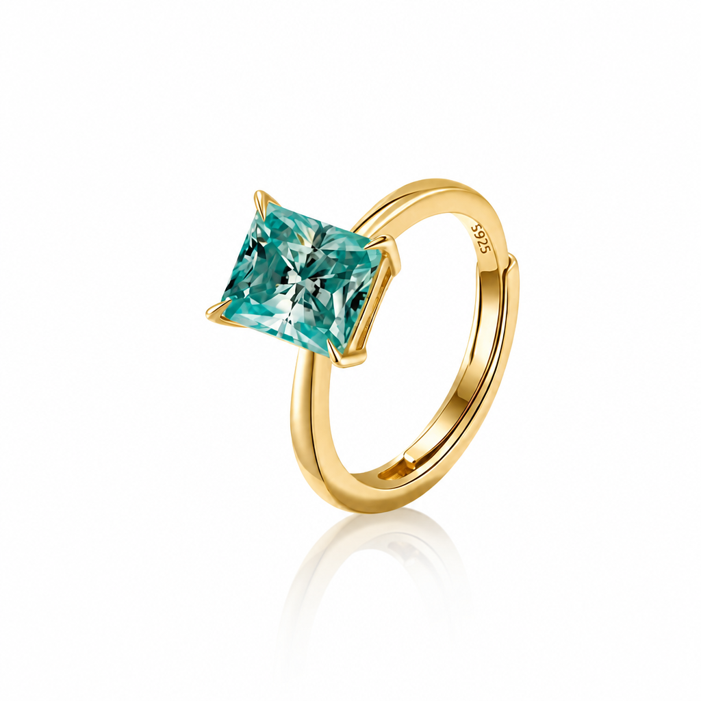 MEETMAY | Colorful Radiant-Cut Moissanite Adjustable Ring – S925 Sterling Silver 18K Gold Plated, GRA Certified