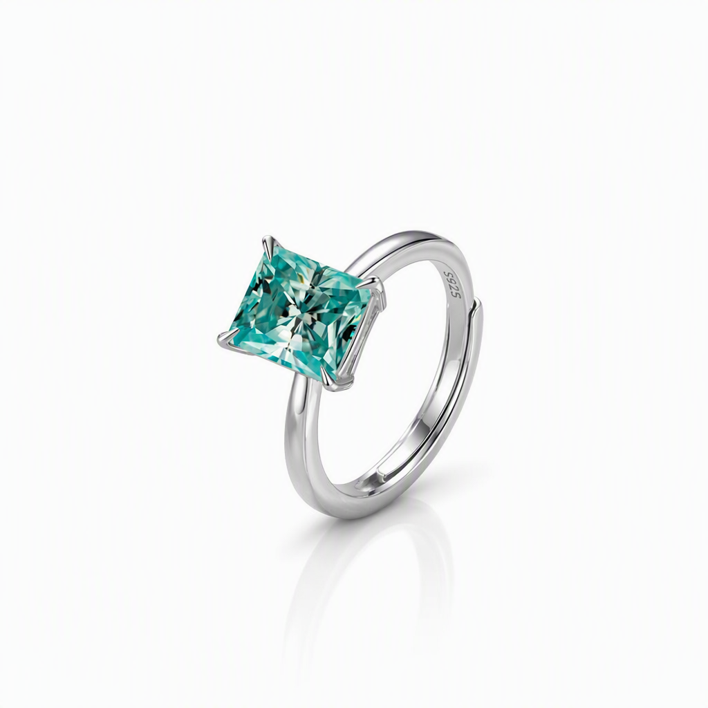 MEETMAY | Colorful Radiant-Cut Moissanite Adjustable Ring – S925 Sterling Silver 18K Gold Plated, GRA Certified