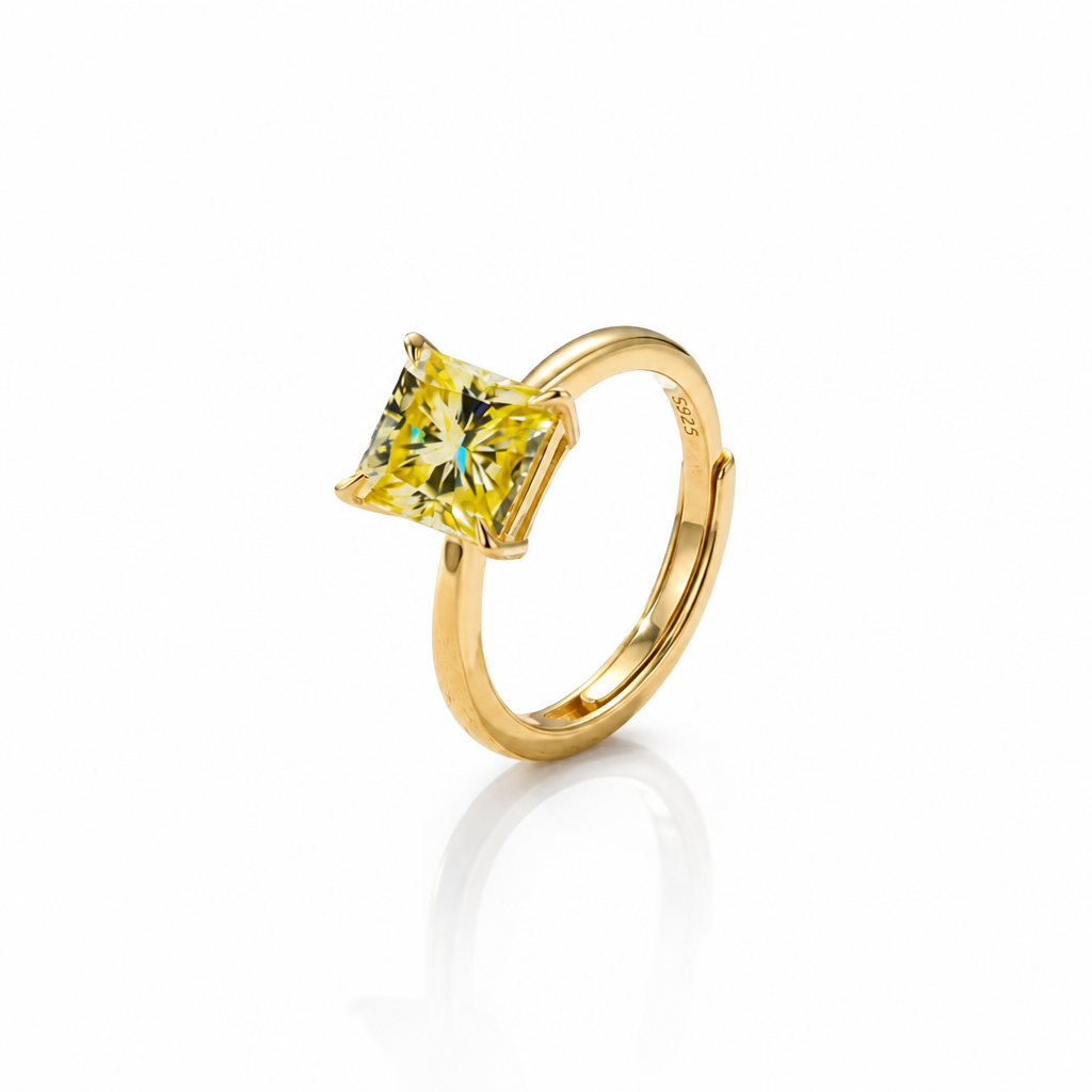 MEETMAY | Colorful Radiant-Cut Moissanite Adjustable Ring – S925 Sterling Silver 18K Gold Plated, GRA Certified