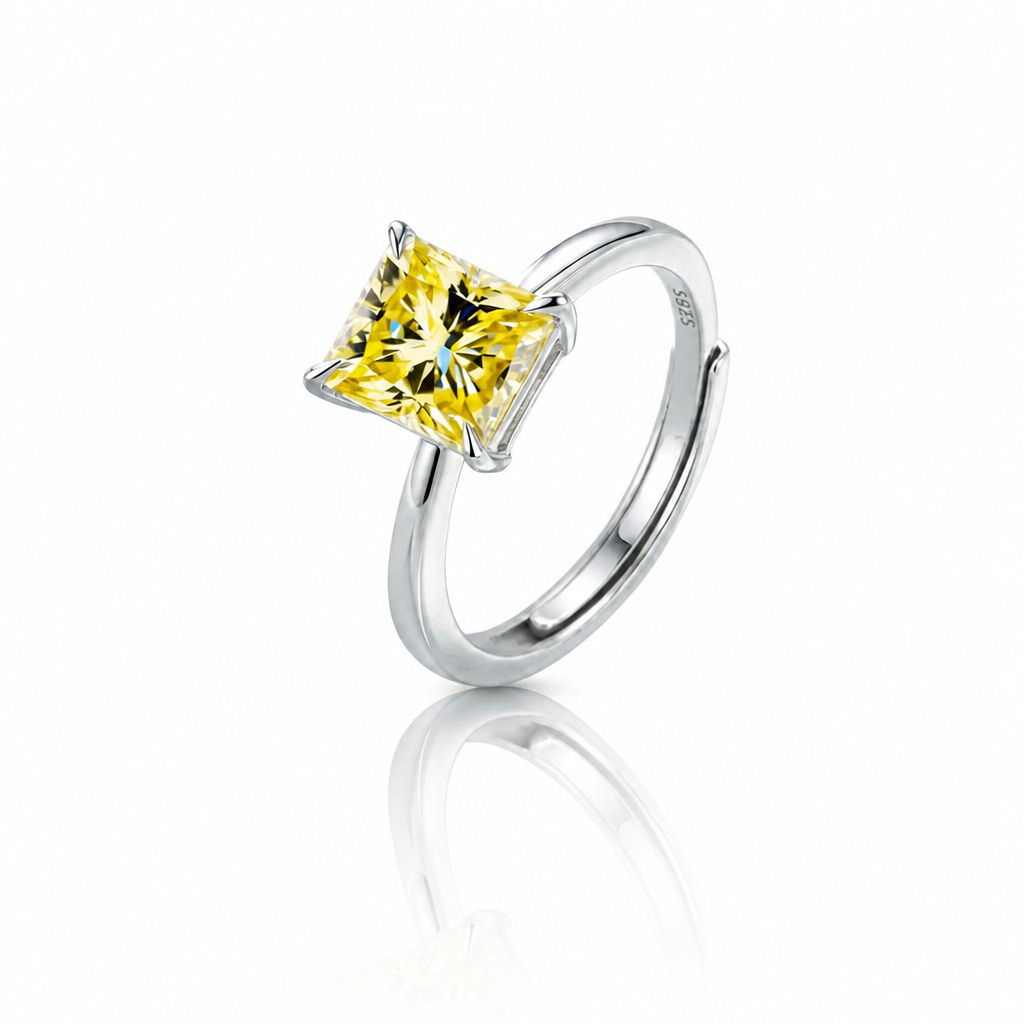 MEETMAY | Colorful Radiant-Cut Moissanite Adjustable Ring – S925 Sterling Silver 18K Gold Plated, GRA Certified