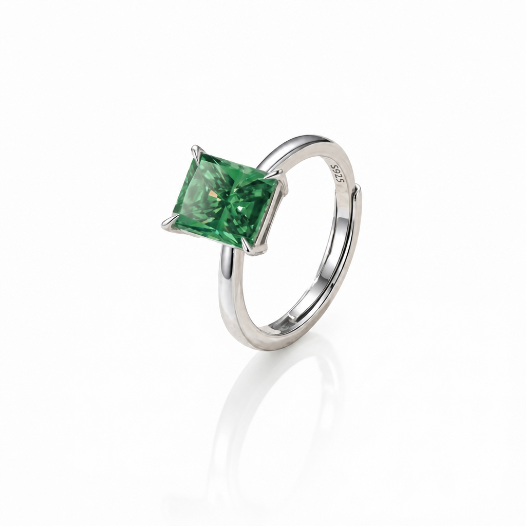 MEETMAY | Colorful Radiant-Cut Moissanite Adjustable Ring – S925 Sterling Silver 18K Gold Plated, GRA Certified
