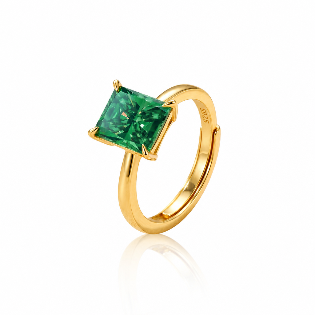MEETMAY | Colorful Radiant-Cut Moissanite Adjustable Ring – S925 Sterling Silver 18K Gold Plated, GRA Certified