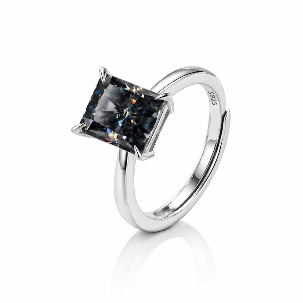 MEETMAY | Colorful Radiant-Cut Moissanite Adjustable Ring – S925 Sterling Silver 18K Gold Plated, GRA Certified