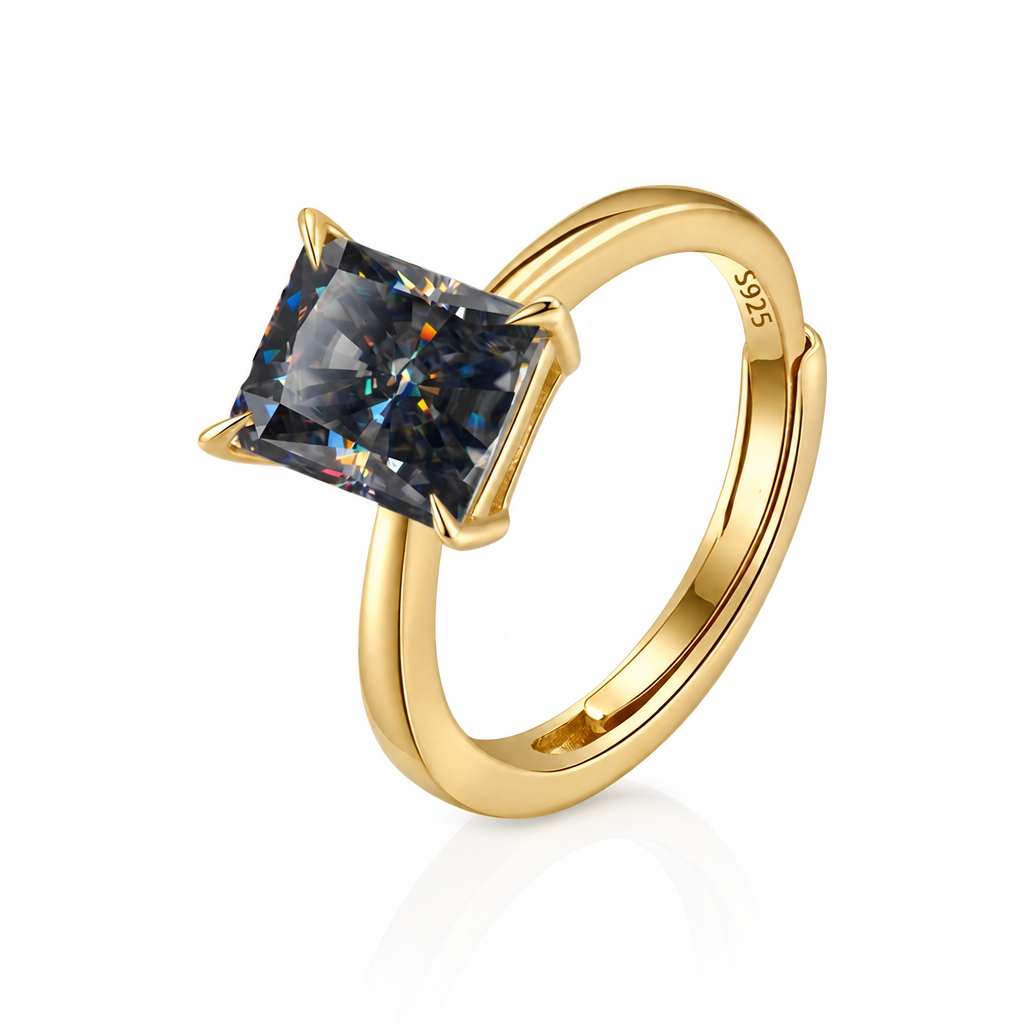 MEETMAY | Colorful Radiant-Cut Moissanite Adjustable Ring – S925 Sterling Silver 18K Gold Plated, GRA Certified