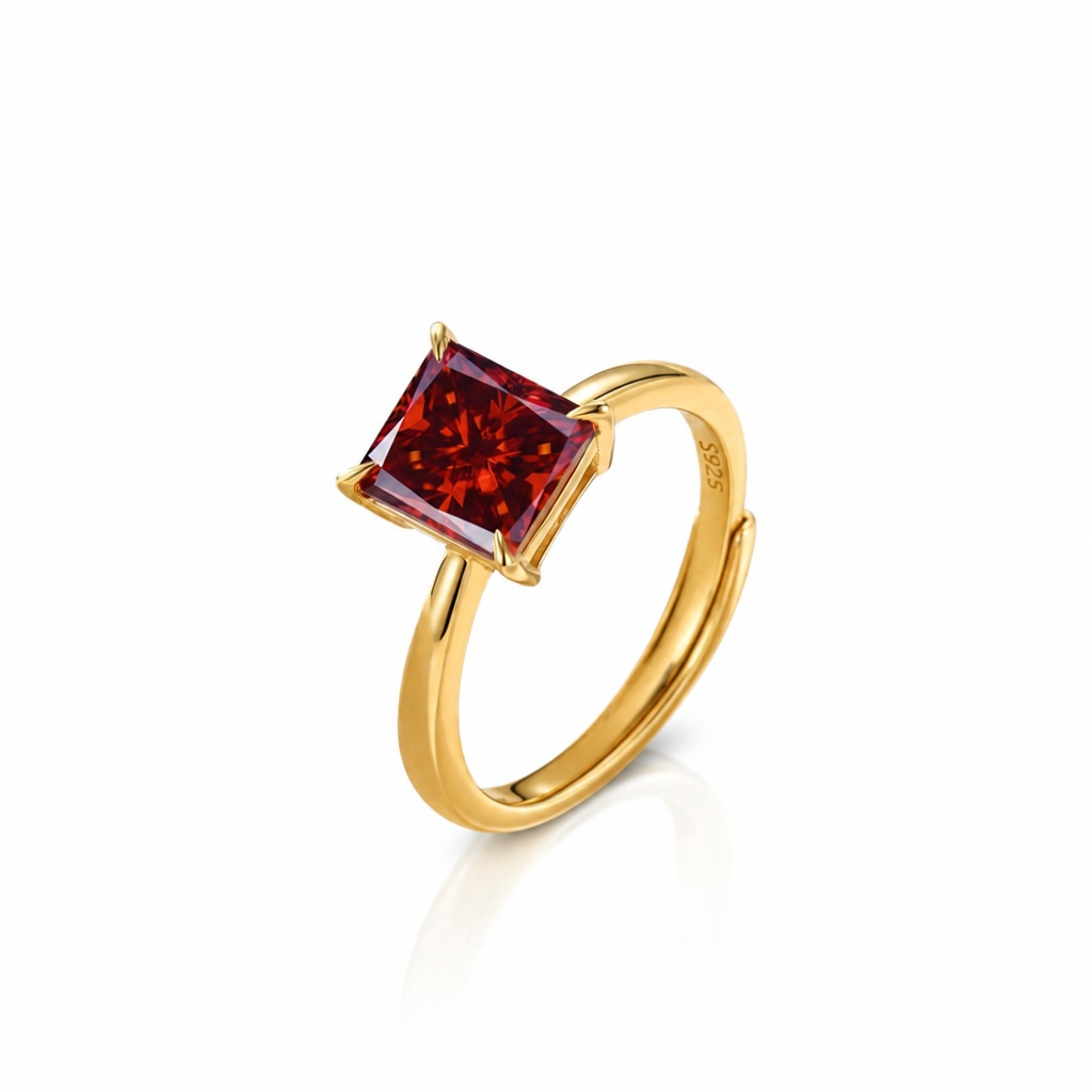 MEETMAY | Colorful Radiant-Cut Moissanite Adjustable Ring – S925 Sterling Silver 18K Gold Plated, GRA Certified
