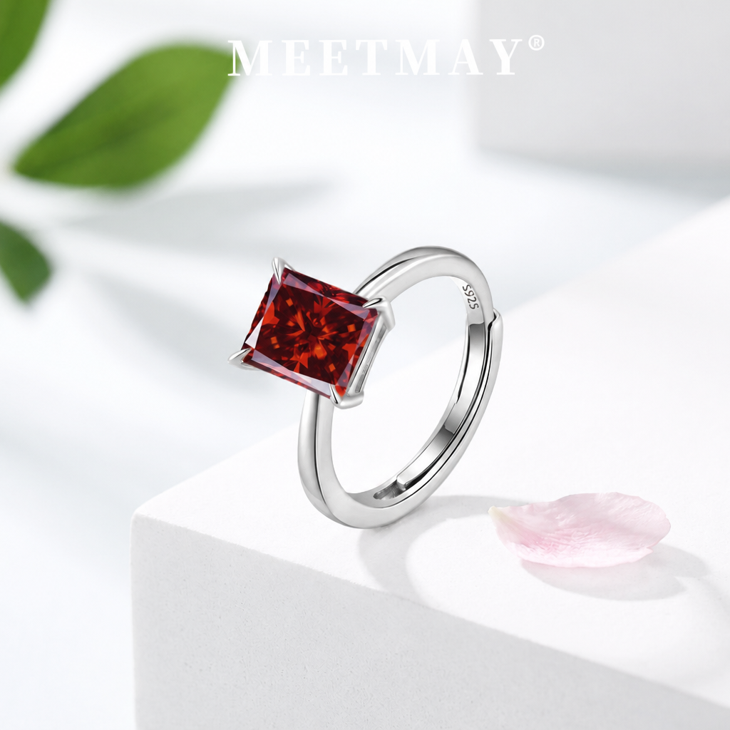MEETMAY | Colorful Radiant-Cut Moissanite Adjustable Ring – S925 Sterling Silver 18K Gold Plated, GRA Certified