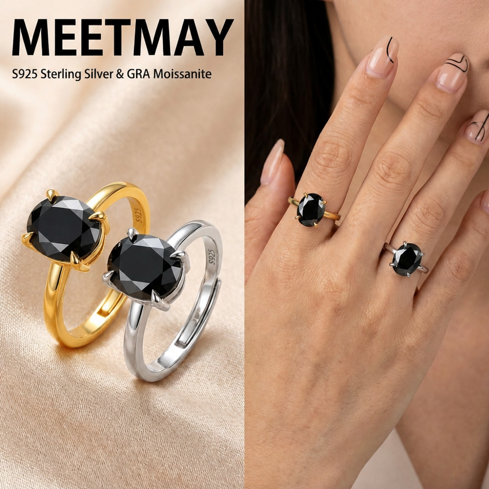 MEETMAY | Colorful Oval-Cut Moissanite Adjustable Ring – S925 Sterling Silver 18K Gold Plated, GRA Certified