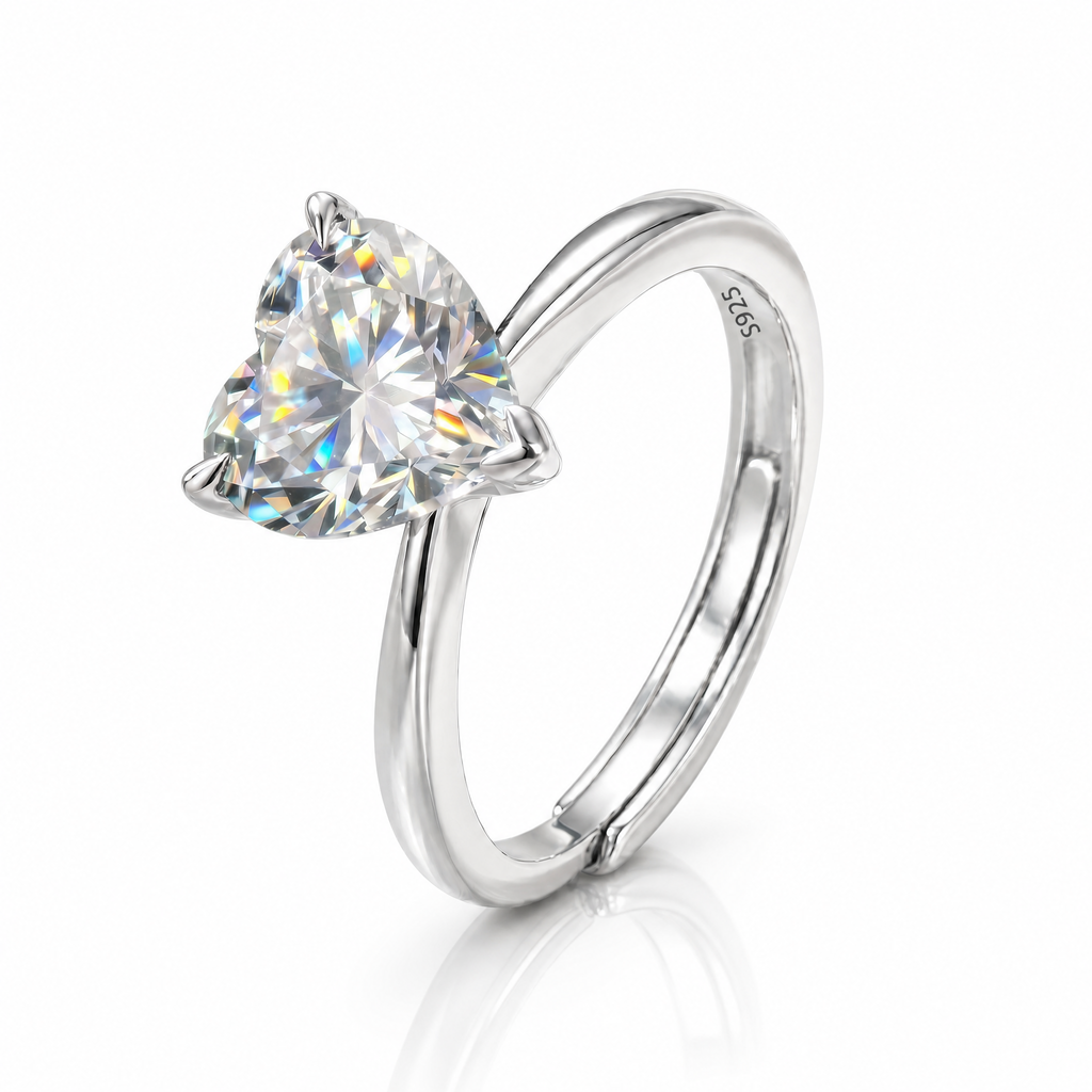 MEETMAY | Heart-Cut Moissanite Adjustable Ring – S925 Sterling Silver 18K Gold Plated, D-Color