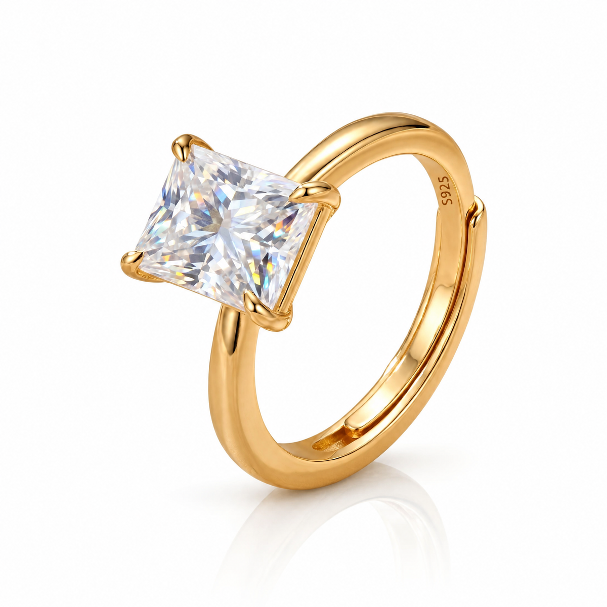 MEETMAY | Radiant-Cut Moissanite Adjustable Ring – S925 Sterling Silver 18K Gold Plated, D-Color