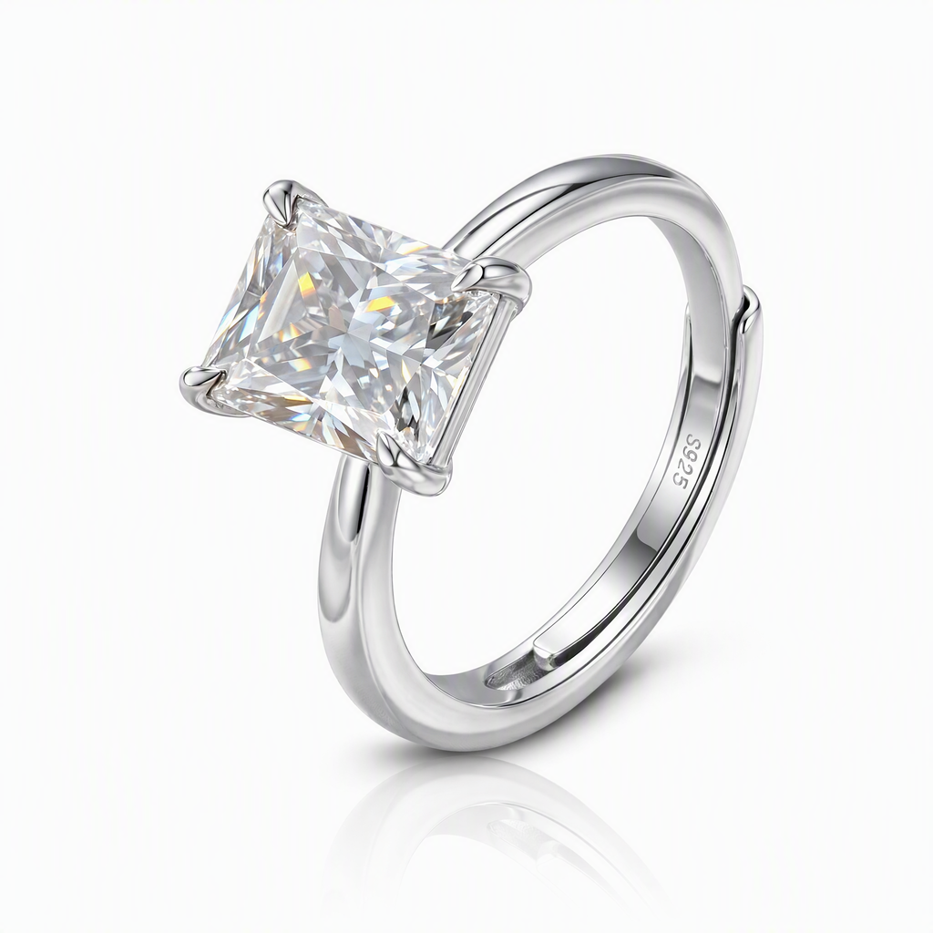 MEETMAY | Radiant-Cut Moissanite Adjustable Ring – S925 Sterling Silver 18K Gold Plated, D-Color