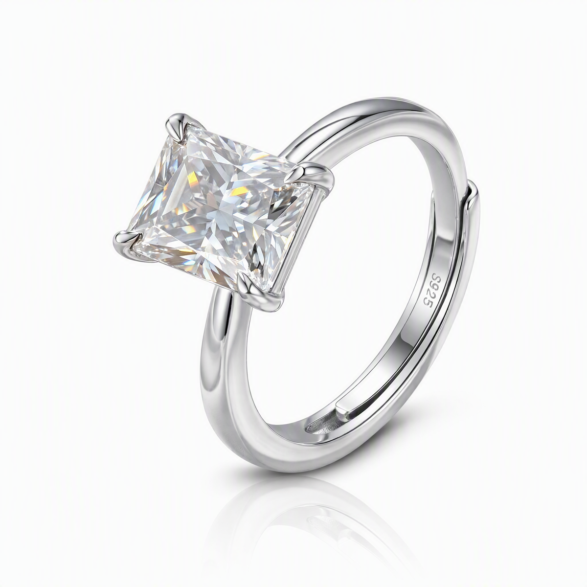 MEETMAY | Radiant-Cut Moissanite Adjustable Ring – S925 Sterling Silver 18K Gold Plated, D-Color