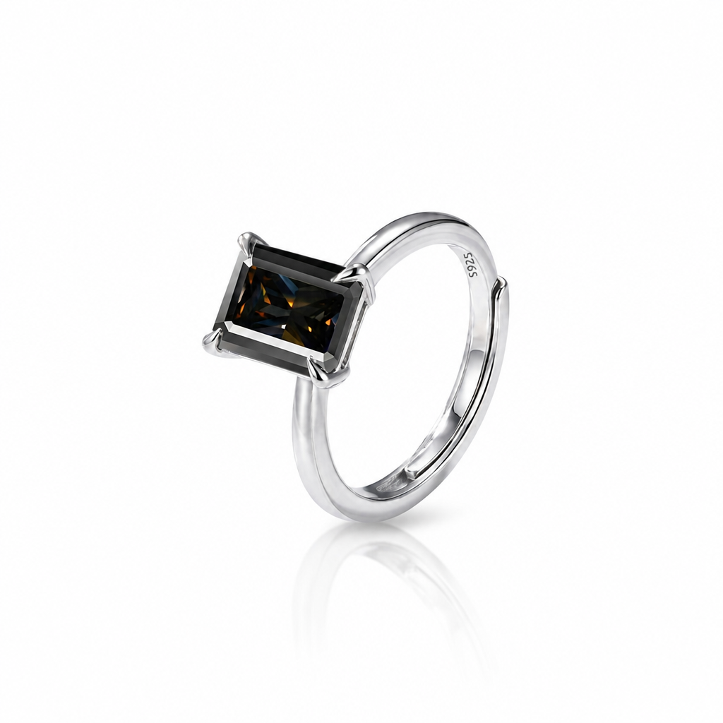 MEETMAY | Colorful Emerald-Cut Moissanite Adjustable Ring – S925 Sterling Silver 18K Gold Plated, GRA Certified
