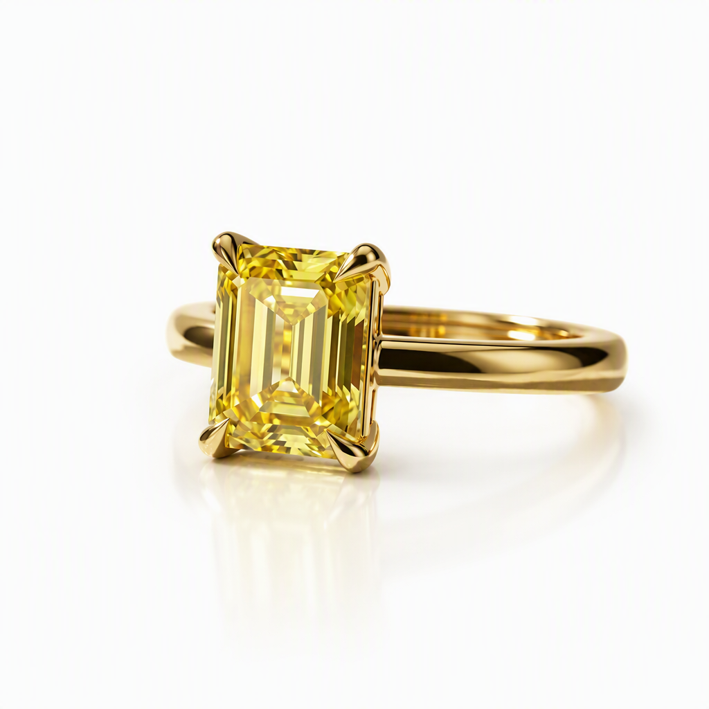 MEETMAY | Colorful Emerald-Cut Moissanite Adjustable Ring – S925 Sterling Silver 18K Gold Plated, GRA Certified