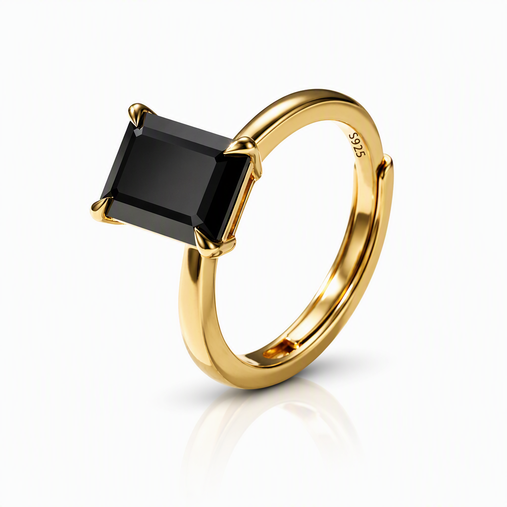 MEETMAY | Colorful Emerald-Cut Moissanite Adjustable Ring – S925 Sterling Silver 18K Gold Plated, GRA Certified