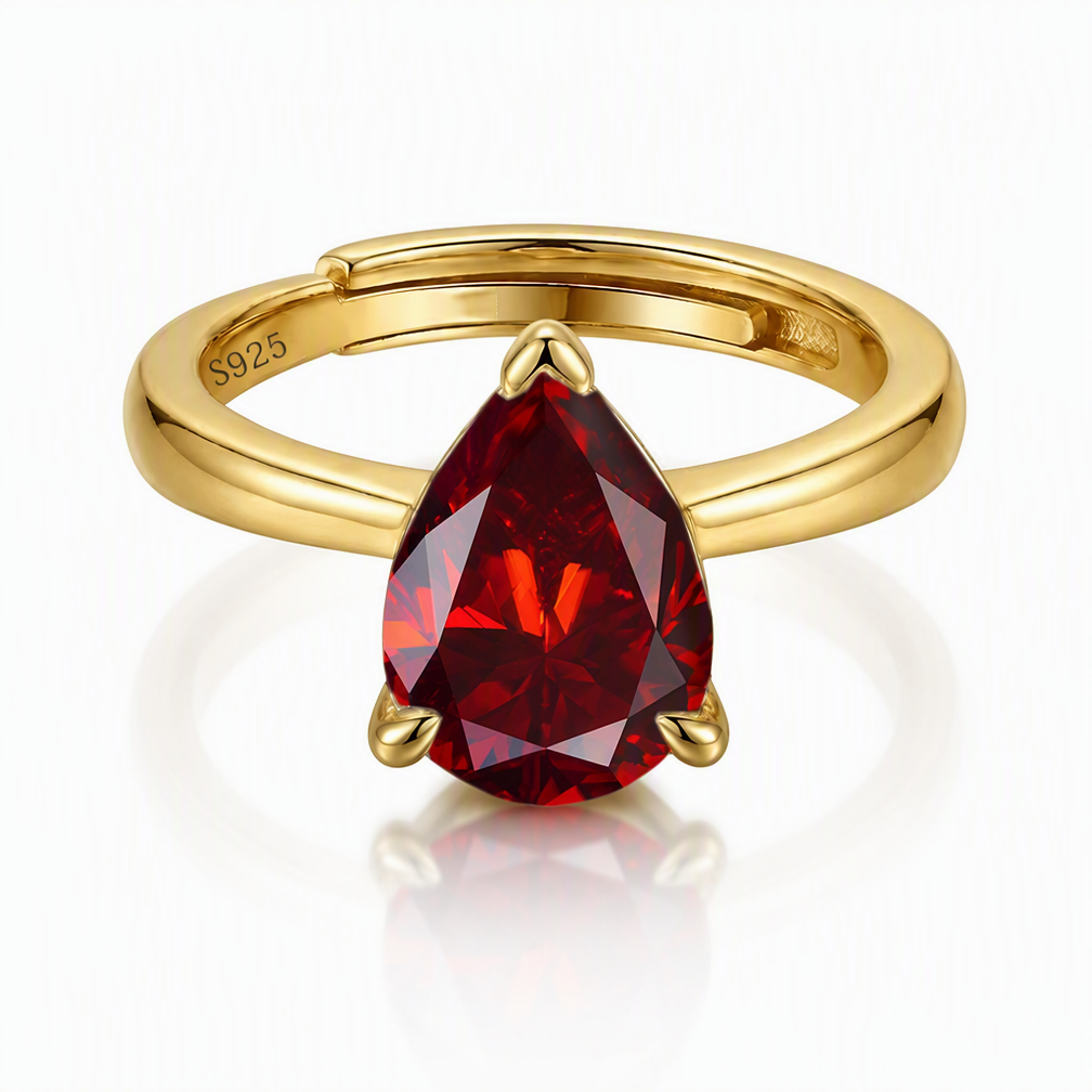MEETMAY | Colorful Pear-Cut Moissanite Adjustable Ring – S925 Sterling Silver 18K Gold Plated, GRA Certified