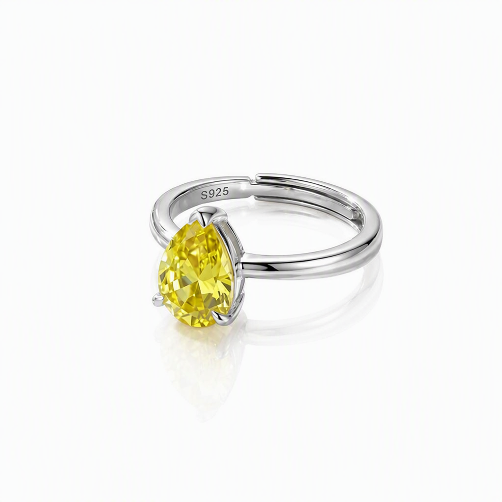 MEETMAY | Colorful Pear-Cut Moissanite Adjustable Ring – S925 Sterling Silver 18K Gold Plated, GRA Certified