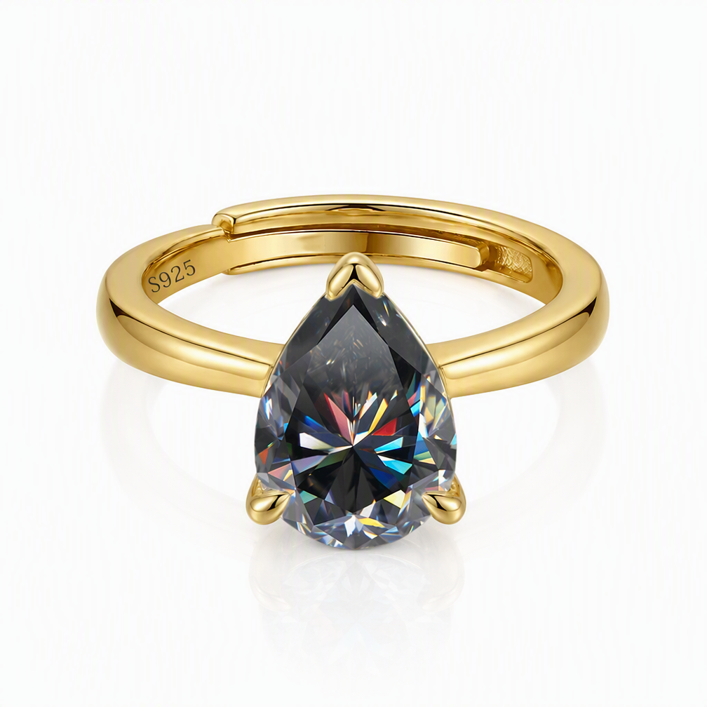MEETMAY | Colorful Pear-Cut Moissanite Adjustable Ring – S925 Sterling Silver 18K Gold Plated, GRA Certified