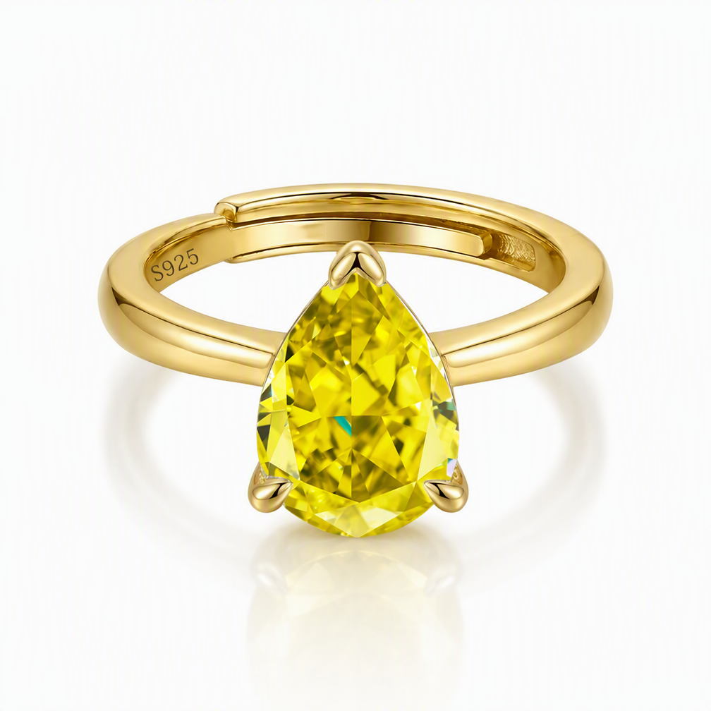 MEETMAY | Colorful Pear-Cut Moissanite Adjustable Ring – S925 Sterling Silver 18K Gold Plated, GRA Certified