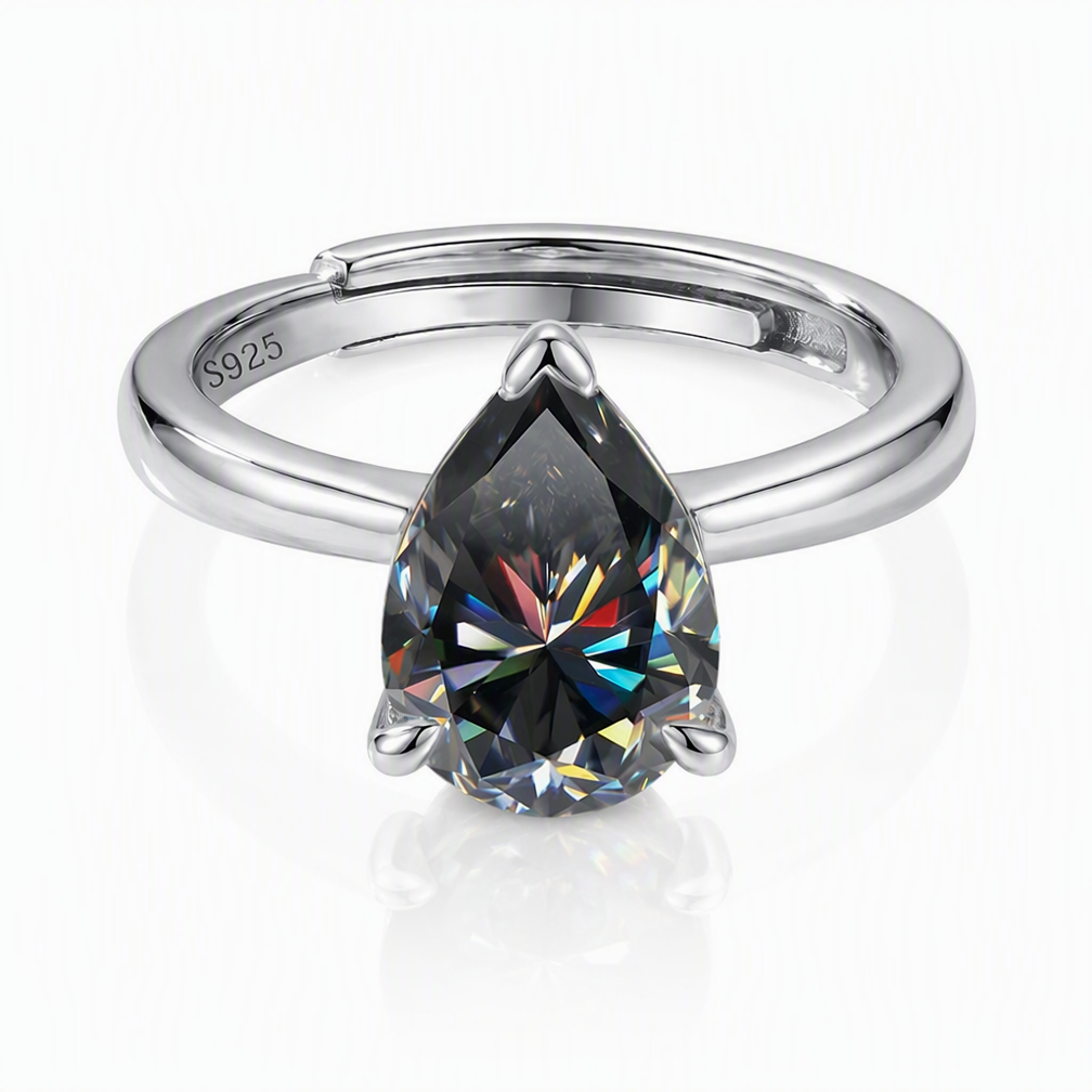 MEETMAY | Colorful Pear-Cut Moissanite Adjustable Ring – S925 Sterling Silver 18K Gold Plated, GRA Certified