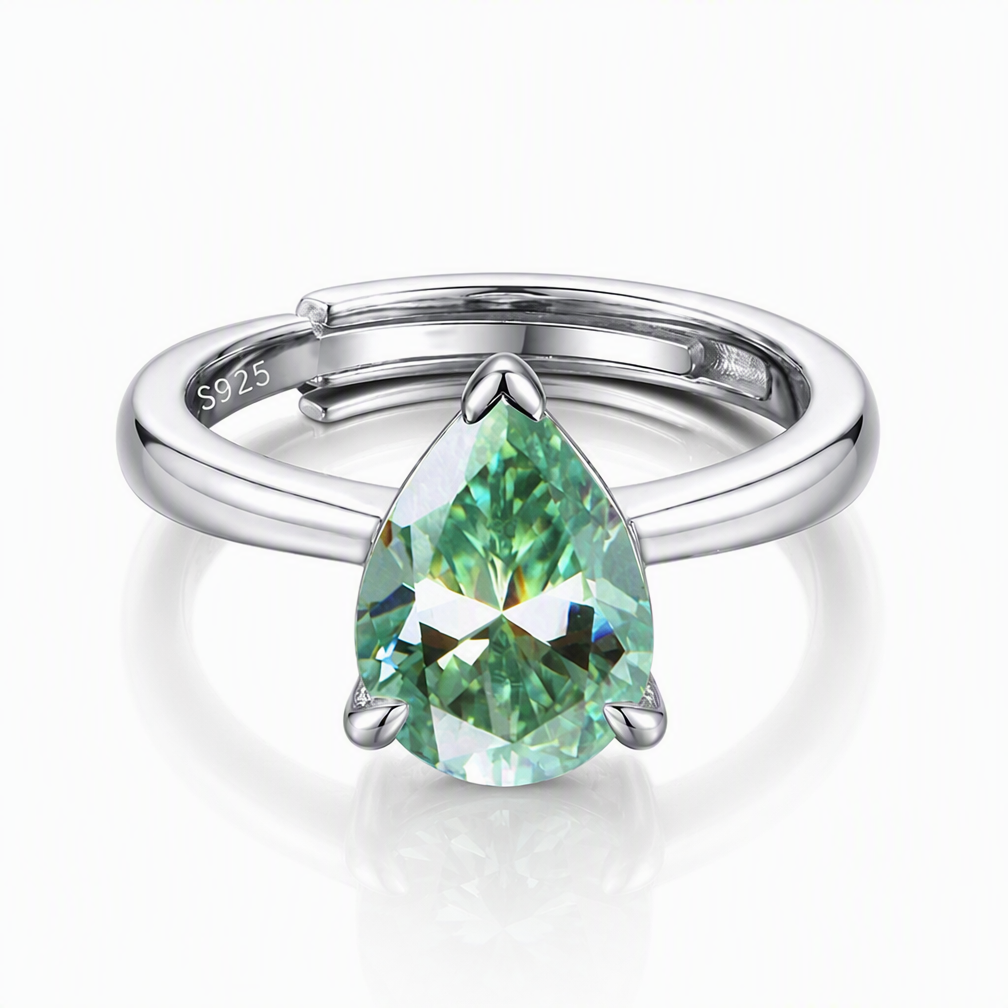 MEETMAY | Colorful Pear-Cut Moissanite Adjustable Ring – S925 Sterling Silver 18K Gold Plated, GRA Certified