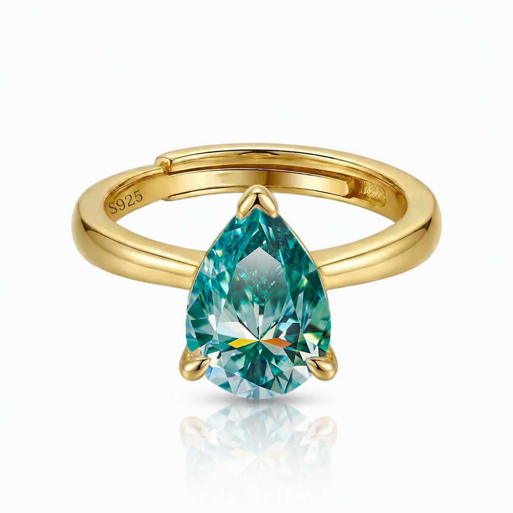 MEETMAY | Colorful Pear-Cut Moissanite Adjustable Ring – S925 Sterling Silver 18K Gold Plated, GRA Certified