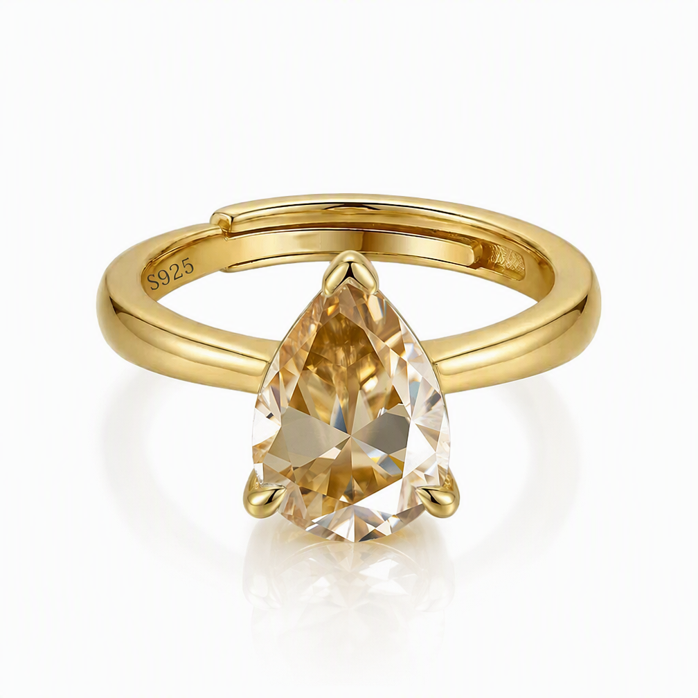 MEETMAY | Colorful Pear-Cut Moissanite Adjustable Ring – S925 Sterling Silver 18K Gold Plated, GRA Certified