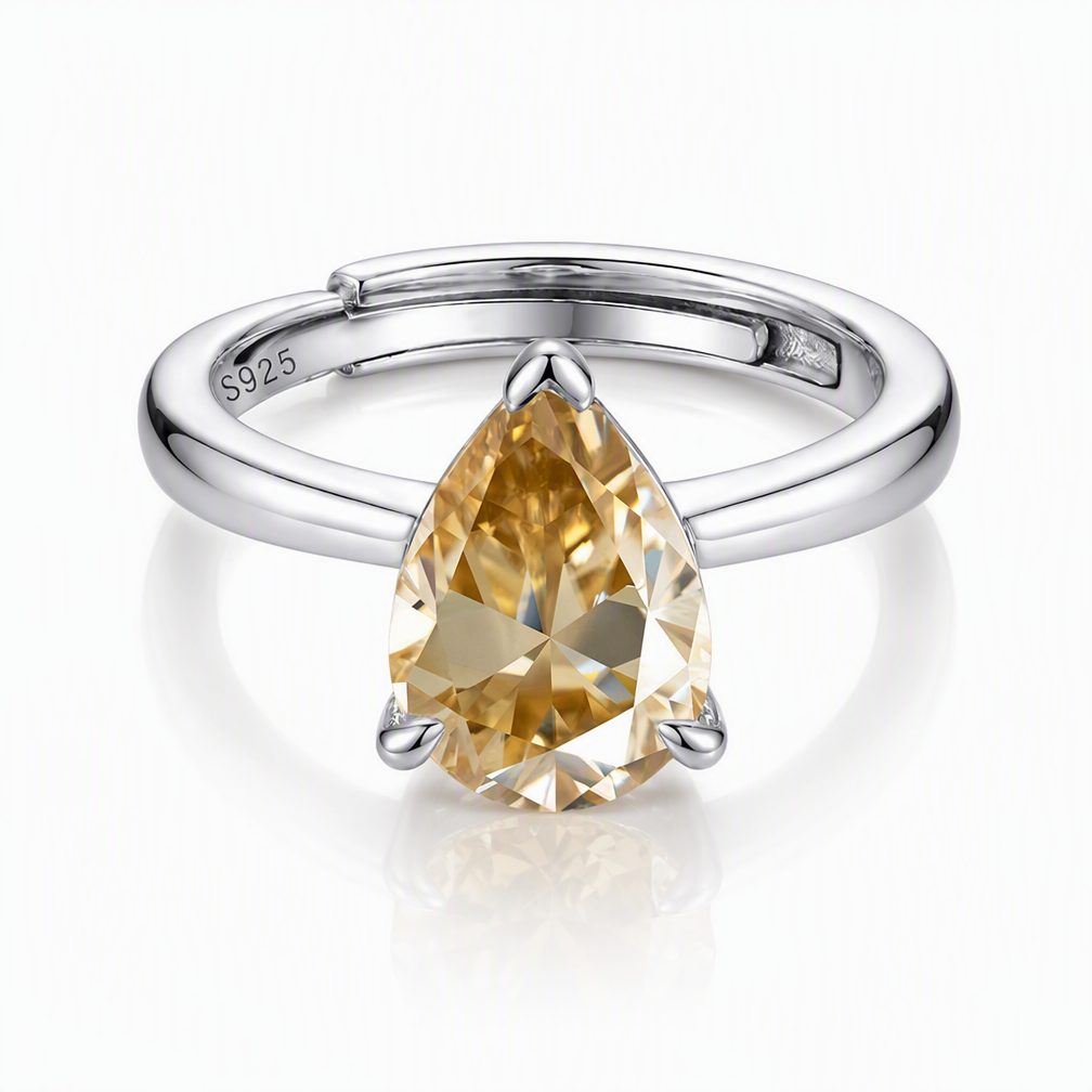 MEETMAY | Colorful Pear-Cut Moissanite Adjustable Ring – S925 Sterling Silver 18K Gold Plated, GRA Certified