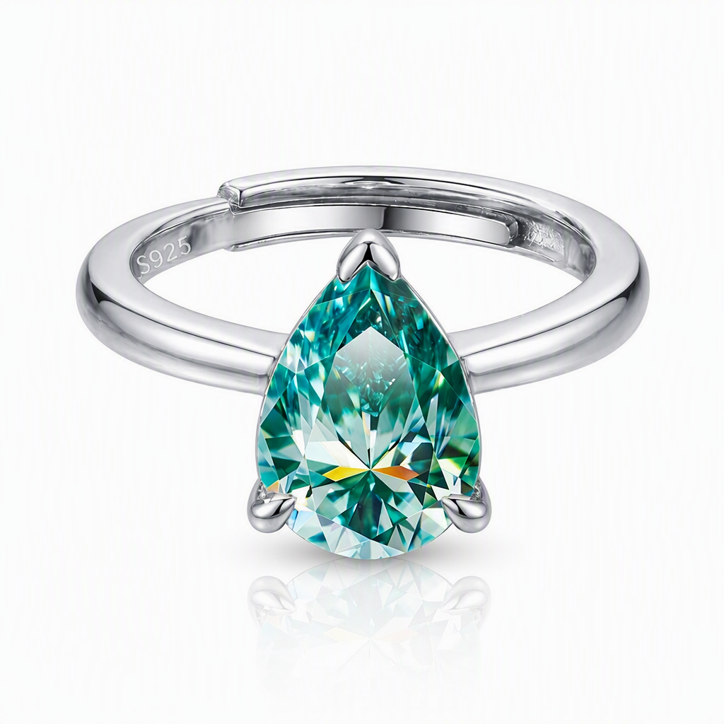 MEETMAY | Colorful Pear-Cut Moissanite Adjustable Ring – S925 Sterling Silver 18K Gold Plated, GRA Certified