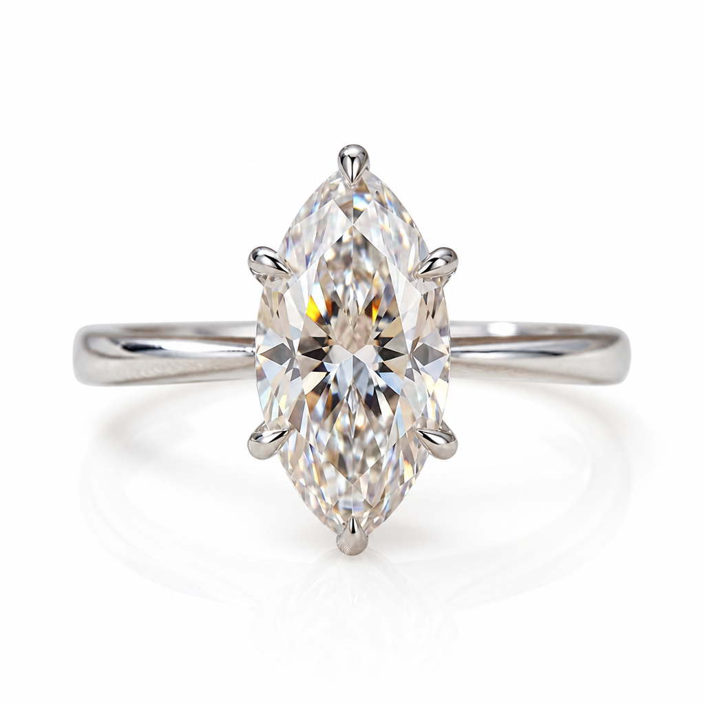 MEETMAY | Marquise-Cut Moissanite Adjustable Ring – S925 Sterling Silver 18K Gold Plated, D-Color
