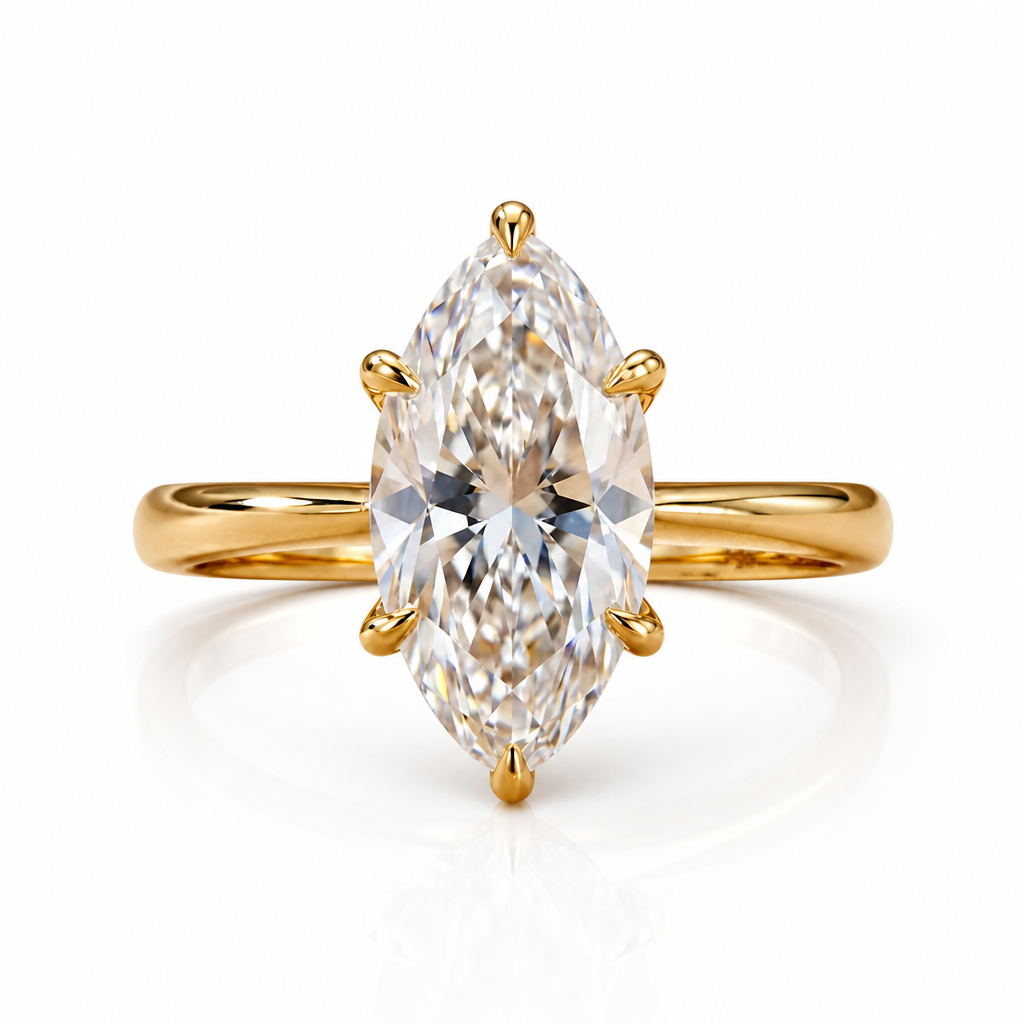 MEETMAY | Marquise-Cut Moissanite Adjustable Ring – S925 Sterling Silver 18K Gold Plated, D-Color