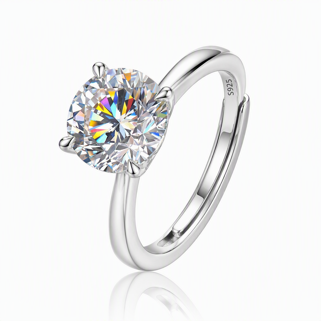 MEETMAY | Round-Cut Moissanite Adjustable Ring – S925 Sterling Silver 18K Gold Plated, D-Color