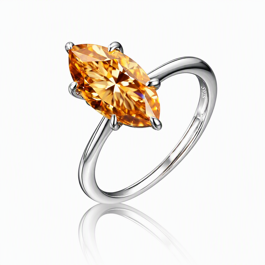 MEETMAY | Colorful Marquise-Cut Moissanite Adjustable Ring – S925 Sterling Silver 18K Gold Plated, GRA Certified