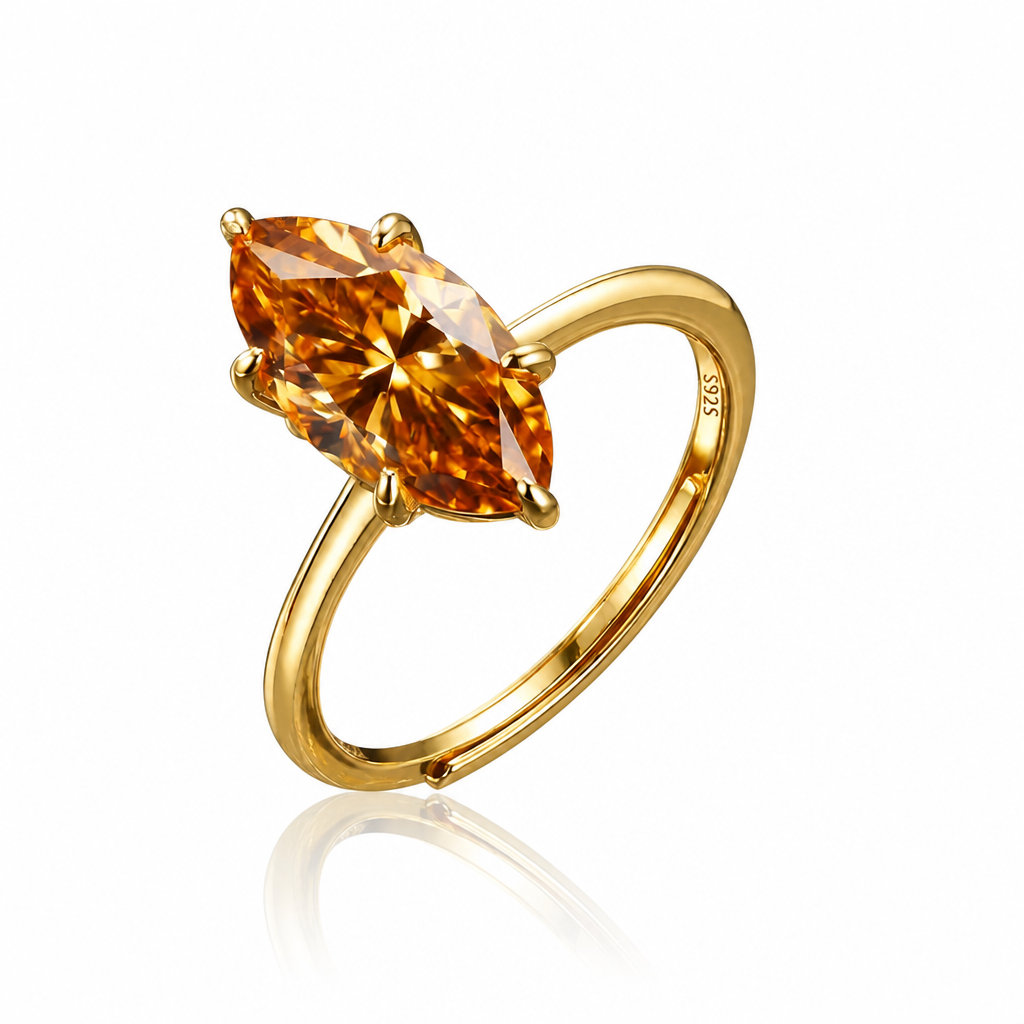 MEETMAY | Colorful Marquise-Cut Moissanite Adjustable Ring – S925 Sterling Silver 18K Gold Plated, GRA Certified