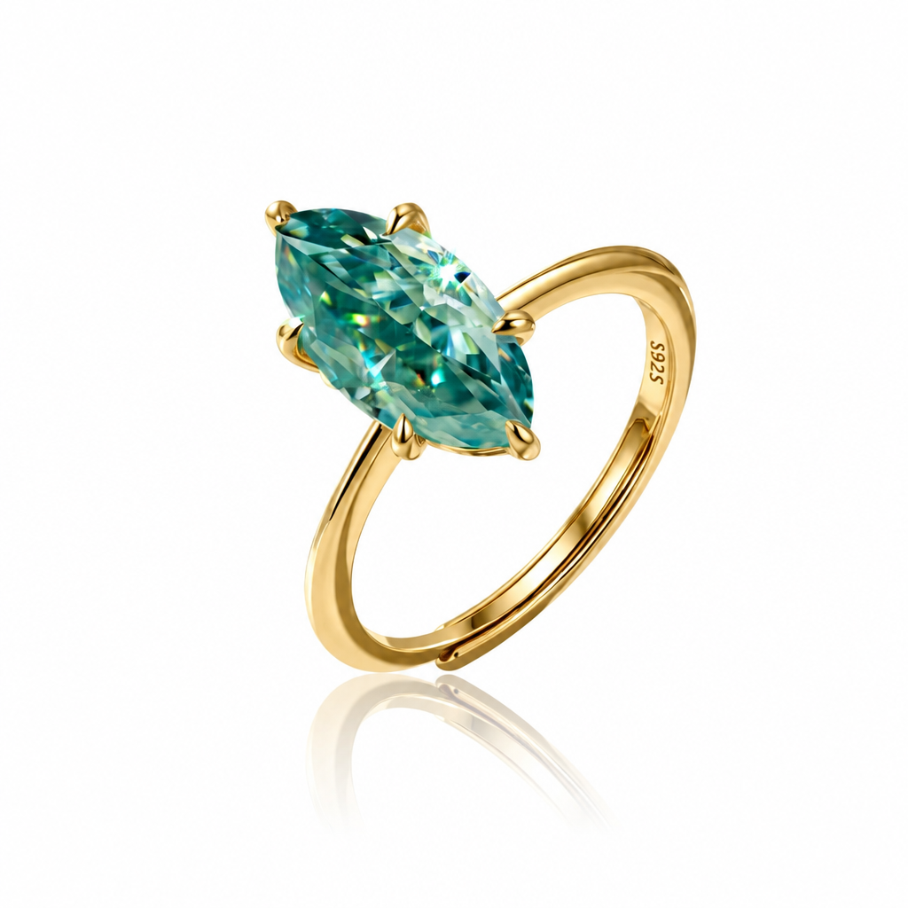 MEETMAY | Colorful Marquise-Cut Moissanite Adjustable Ring – S925 Sterling Silver 18K Gold Plated, GRA Certified