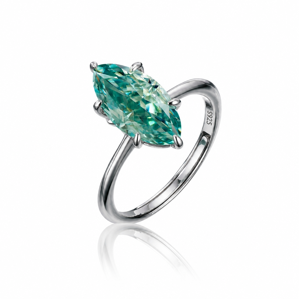 MEETMAY | Colorful Marquise-Cut Moissanite Adjustable Ring – S925 Sterling Silver 18K Gold Plated, GRA Certified